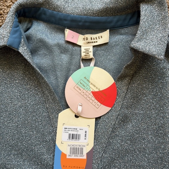 NWT Ted Baker Castelo Lurex Woven Metallic Shimmer Light Blue Button Down Shirt - Picture 5 of 9